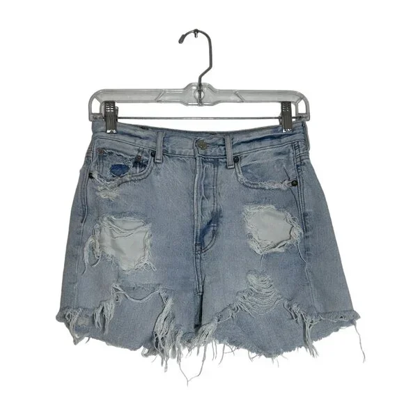 American Eagle Destroyed 90’s Rigid Boyfriend Denim Shorts - Sz 0 - Picture 2 of 8
